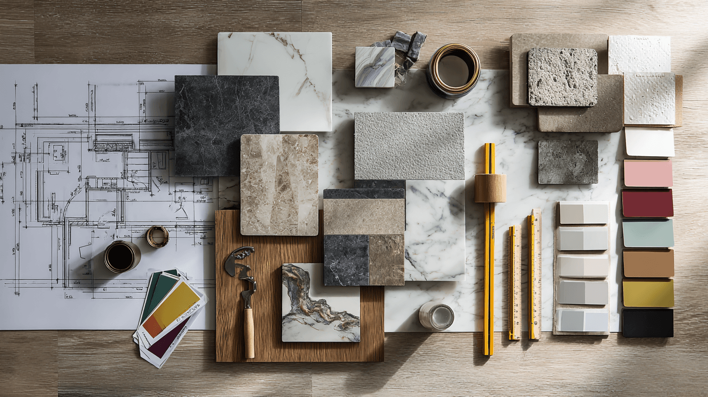 Flat lay of premium renovation materials