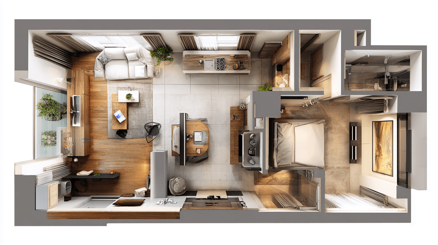 Top view architectural apartment floor plans
