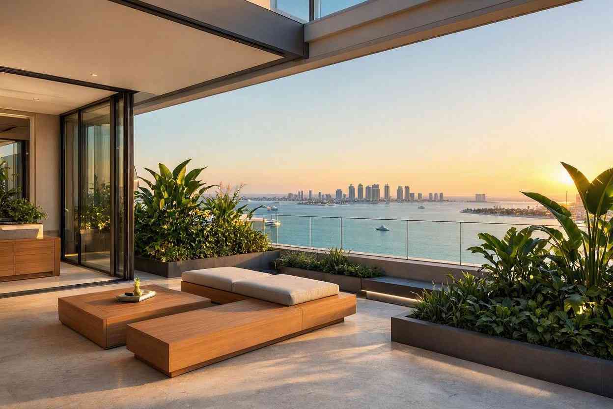 Bespoke luxury penthouse terrace design with biophilic elements in Palm Jumeirah Dubai by Casa Kraft