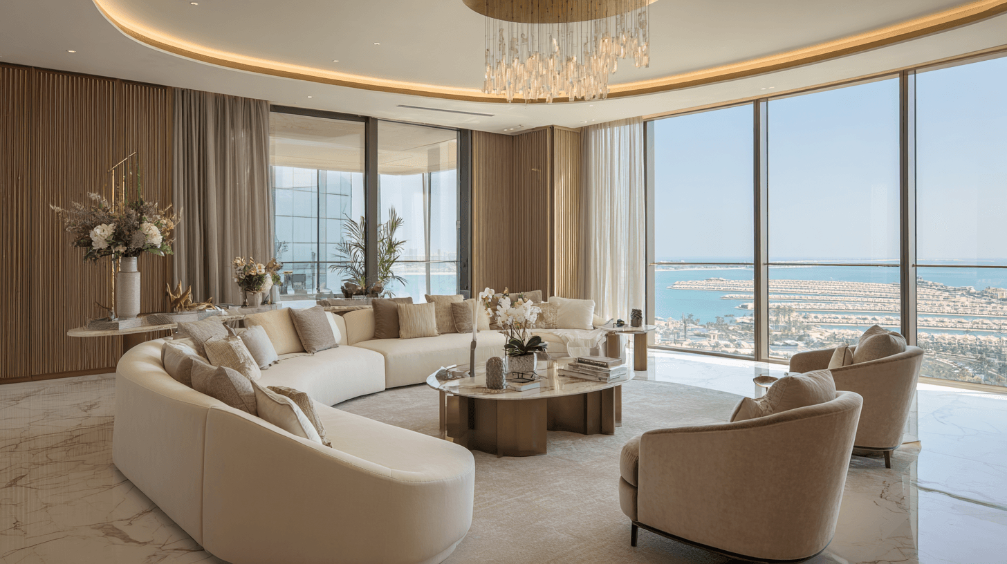 luxury apartment living room inside Atlantis The Royal Residences Dubai.