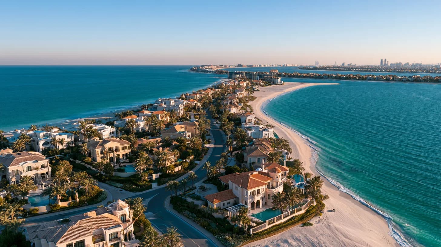 Aerial View of Palm Jumeirah Villas Dubai Aerial view of luxury villas in Palm Jumeirah Dubai