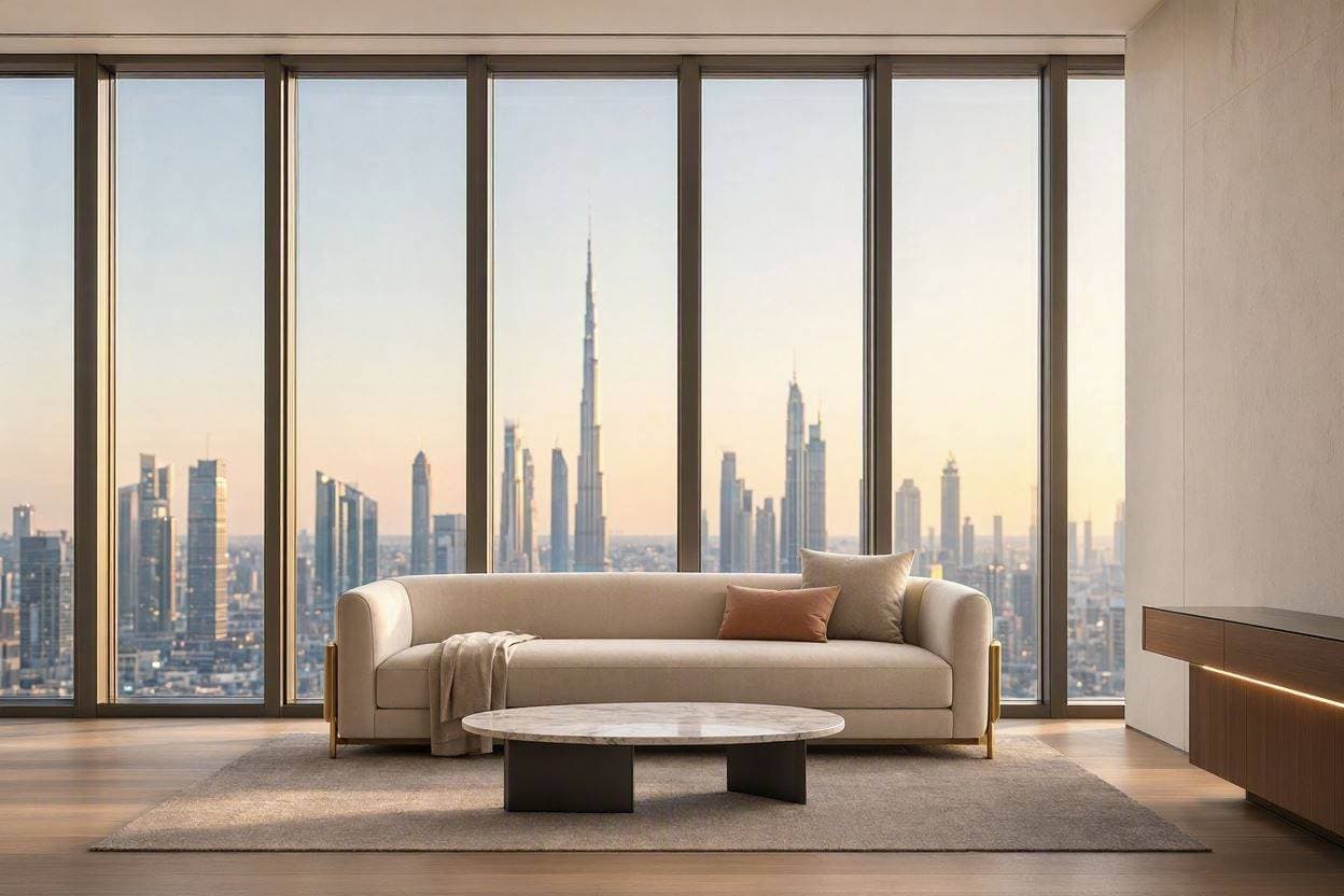 Proportionate Living Room Furniture Layout Dubai Modern scaled living room furniture in Dubai apartment interior