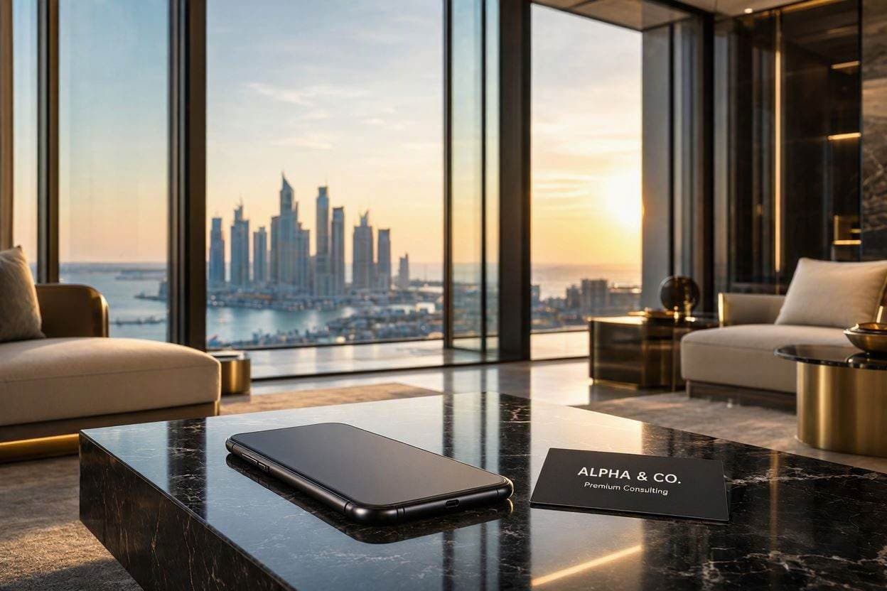 Luxury penthouse interior scene with contact devices for Casa Kraft interior design in Dubai